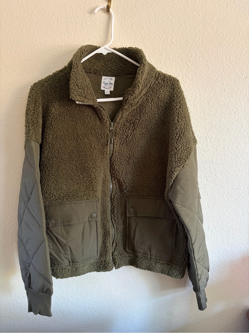 Hippie Rose Olive Green Sherpa Jacket